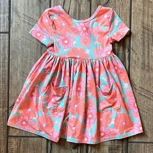 Charming Floral Kids Dress in Pink and Blue with Pockets